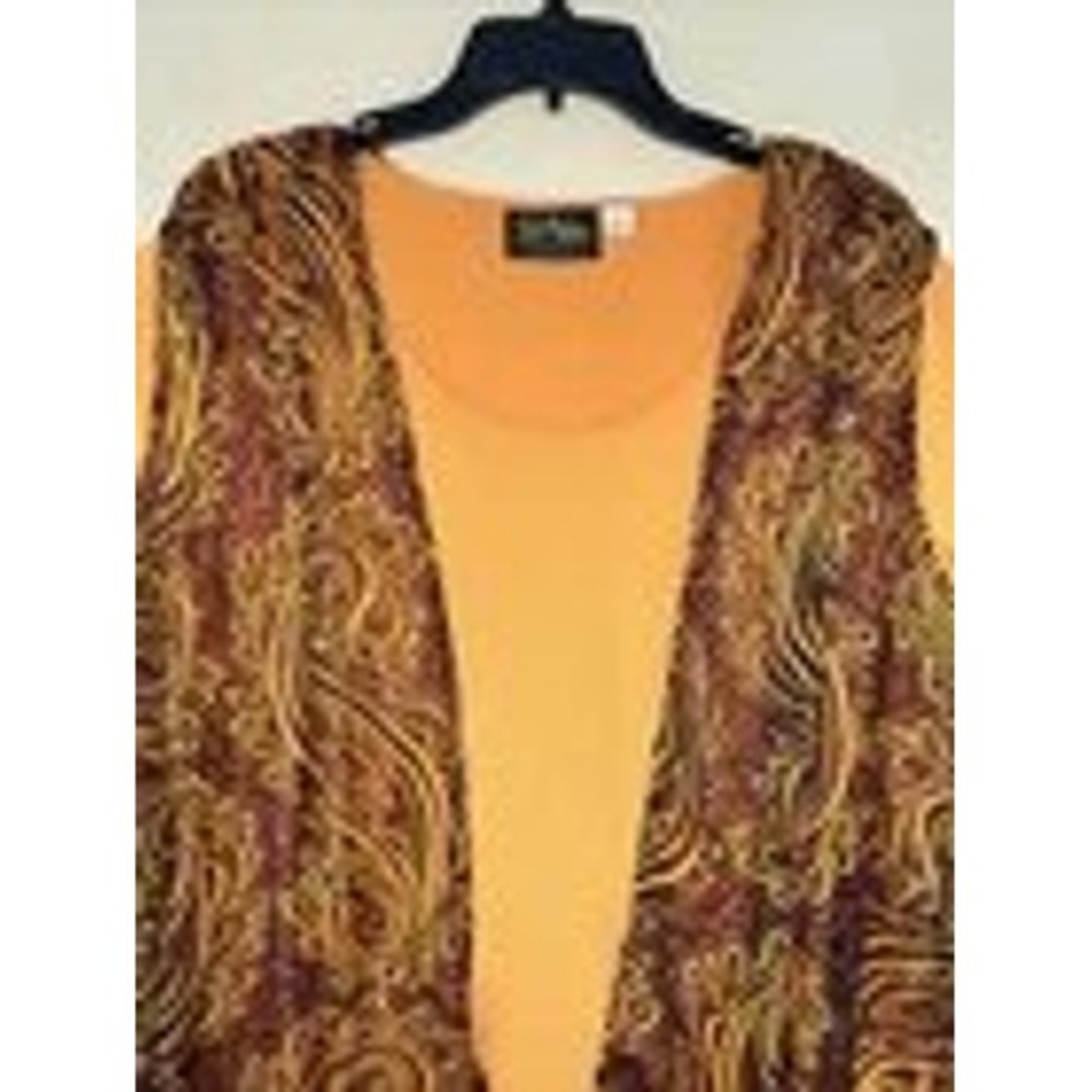 Bob Mackie Wearable Art Paisley Print Vest Top Set Blouse Women's 1X
